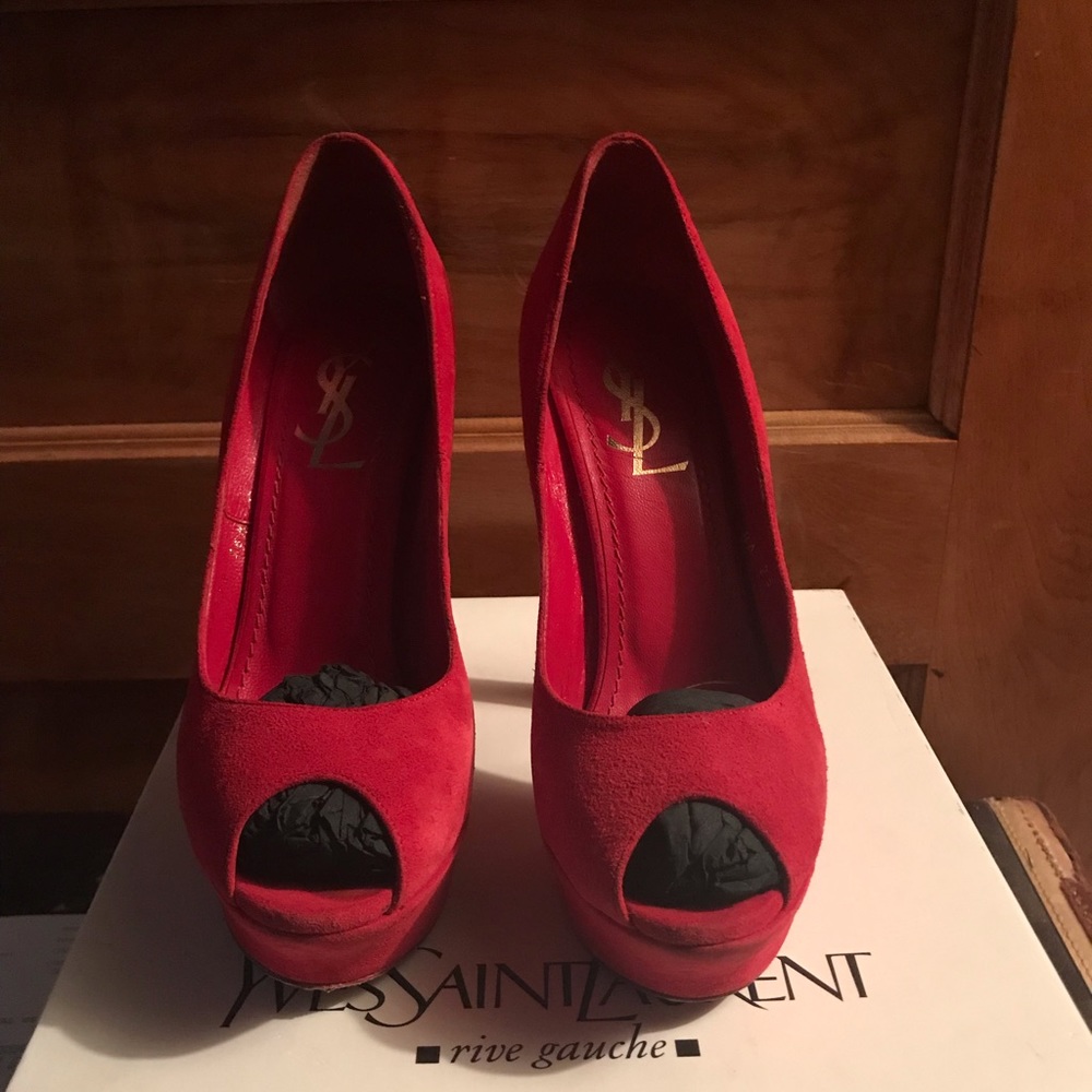 YSL suede heel red